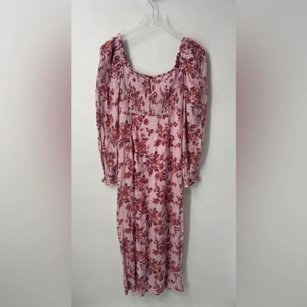 Free People Jaymes Midi Dress  Casual Smocked Long Sleeve S B2964